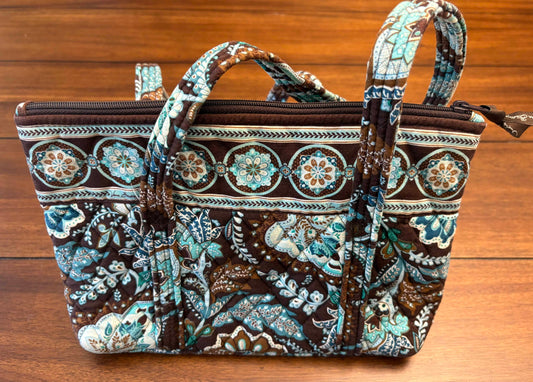 Seller #210 Vera Bradley Aqua & Brown Small Fabric Tote Bag
