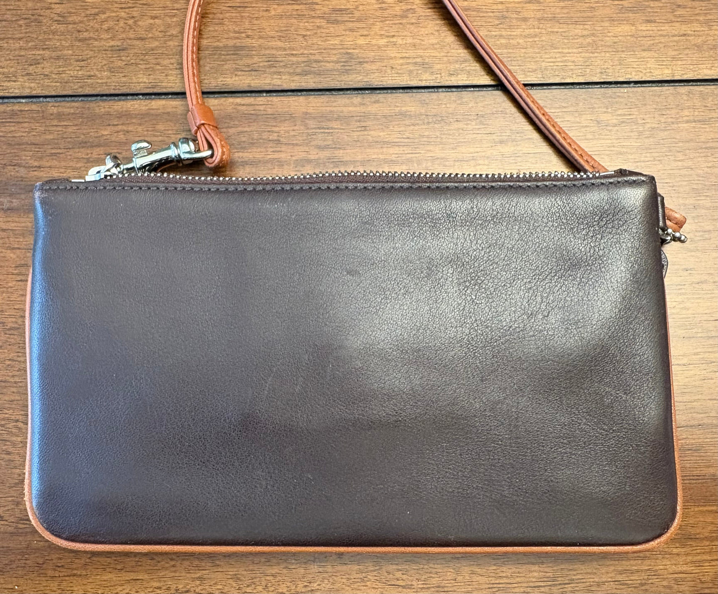 Seller #210 Coach Women's Dark Brown Leather Wristlet