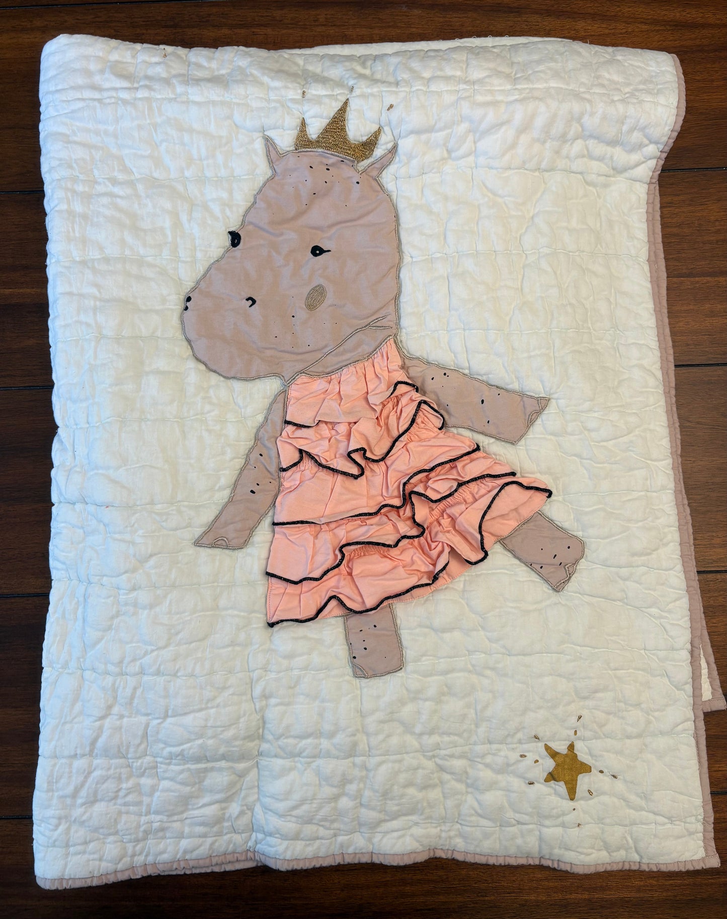 Seller #210 The Land of Nod 3-D Princess Hippopotamus Crib Quilt