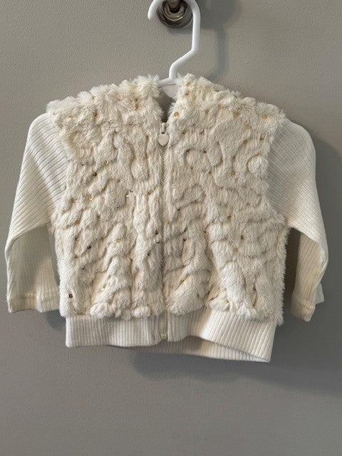REDUCED #141 Ivory and Gold Fur and Sequin Sweater VGUC size 12M (2 of 2 available)