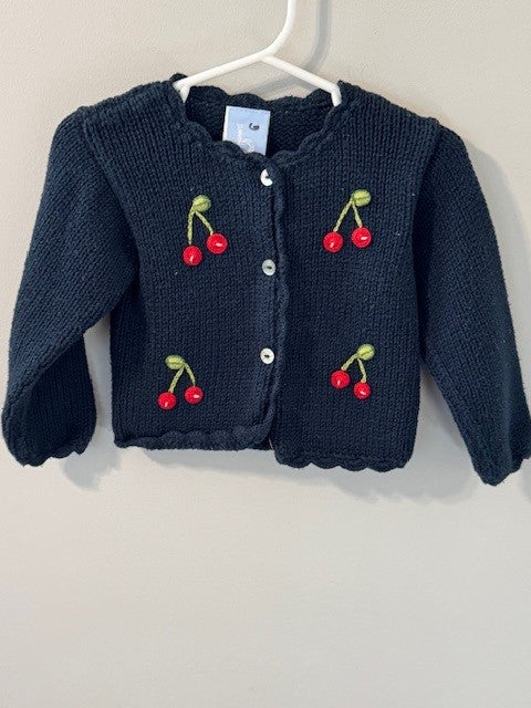 REDUCED #141 Navy Bella Bliss Cherry Applique Sweater GUC size 12M SR