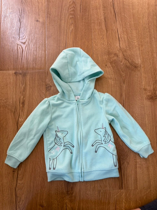 #6 - Carters Simple Joys Girls Teal Fleece Hoodie with Unicorns - 18 months