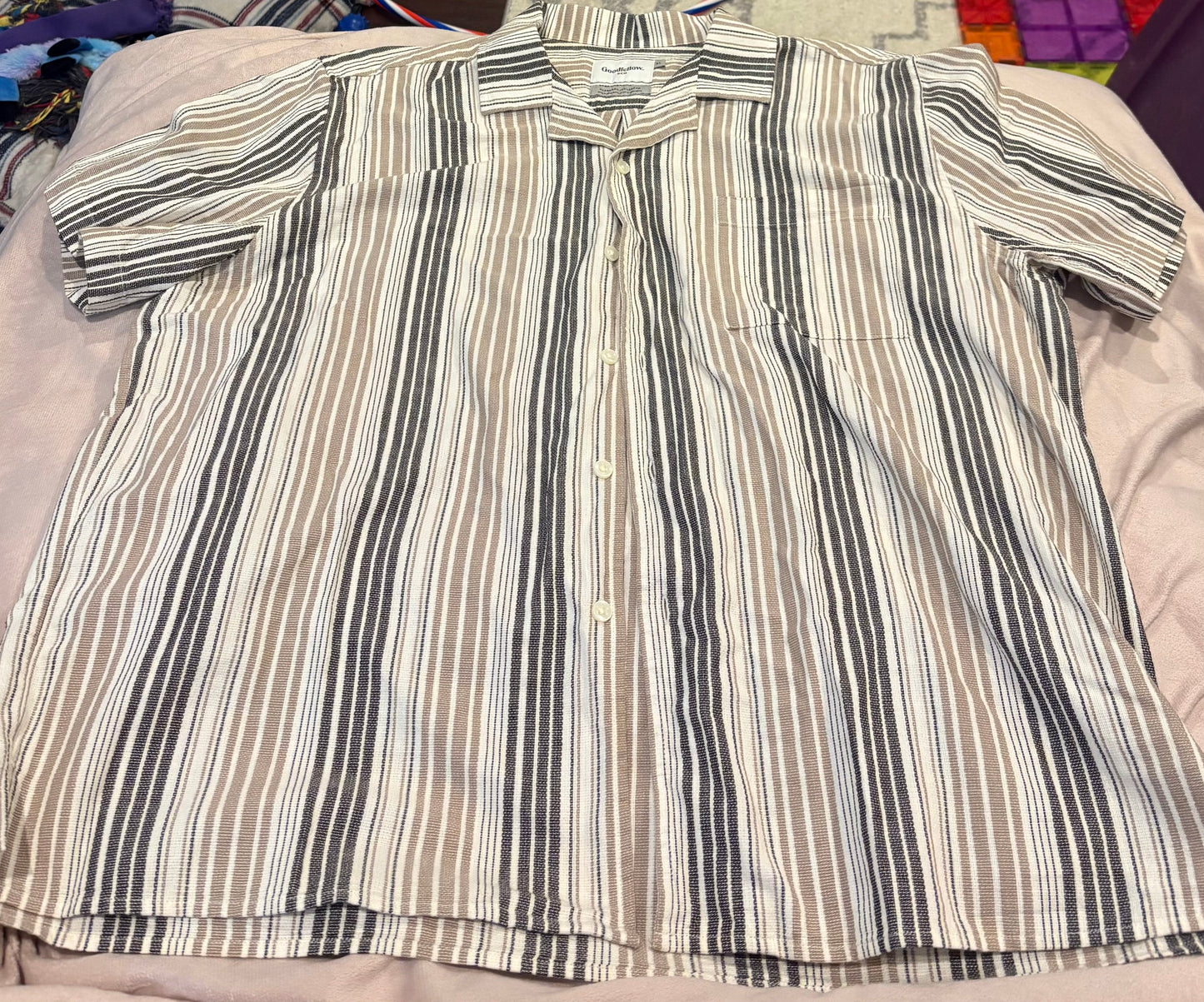 REDUCED #145 Men's XL GoodFellow & Co Brown/Tan Striped Button-Up Short Sleeve Shirt