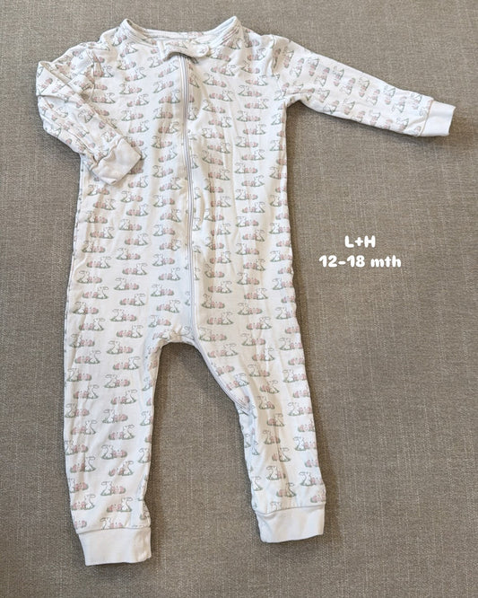 #145 L+H bunny print sleeper Girls 12-18 mth EUC