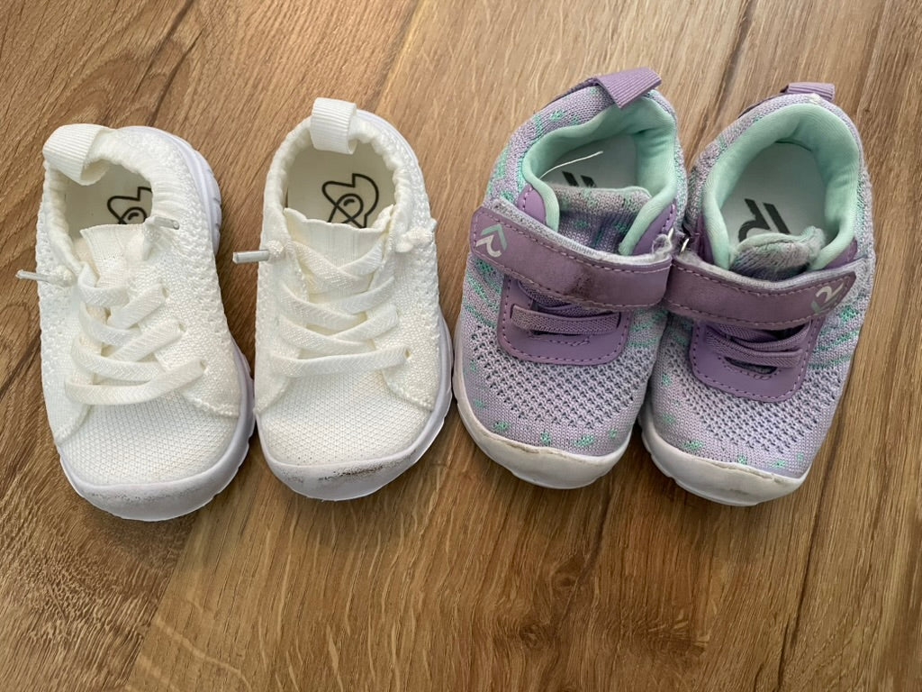 #6 - 2 Pairs of Girls Sneakers, Purple & White, size 6-12 months