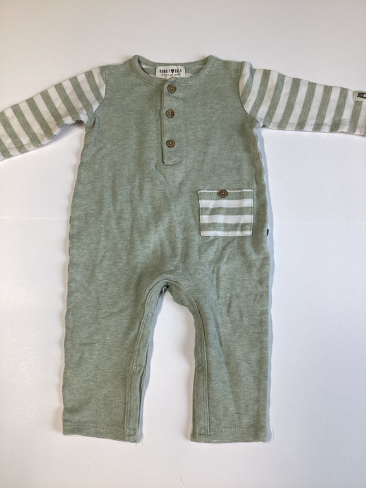 #129 6-9m Olive striped button up outfit