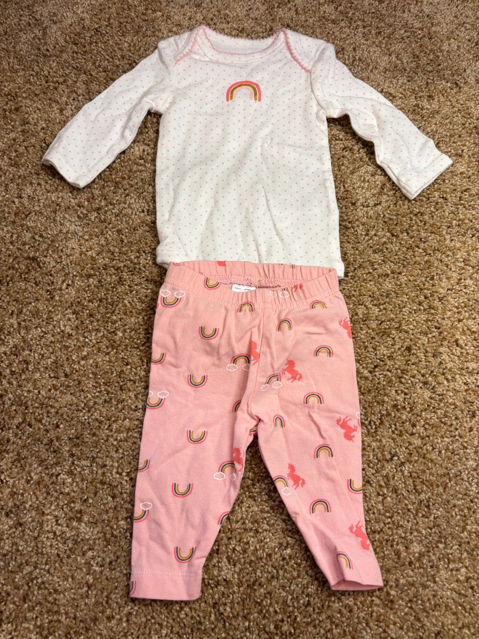 #86A girls 3 mo carters rainbow onesie and matching pant