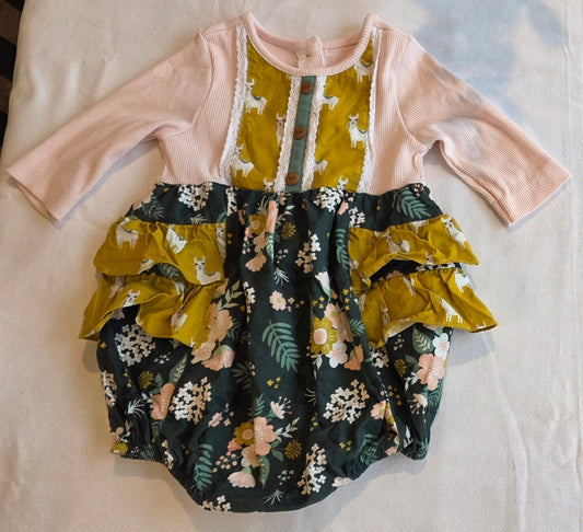 #190 Girls 24M/2T RicRac & Ruffles Llama Long Sleeved Romper (2 of 2)