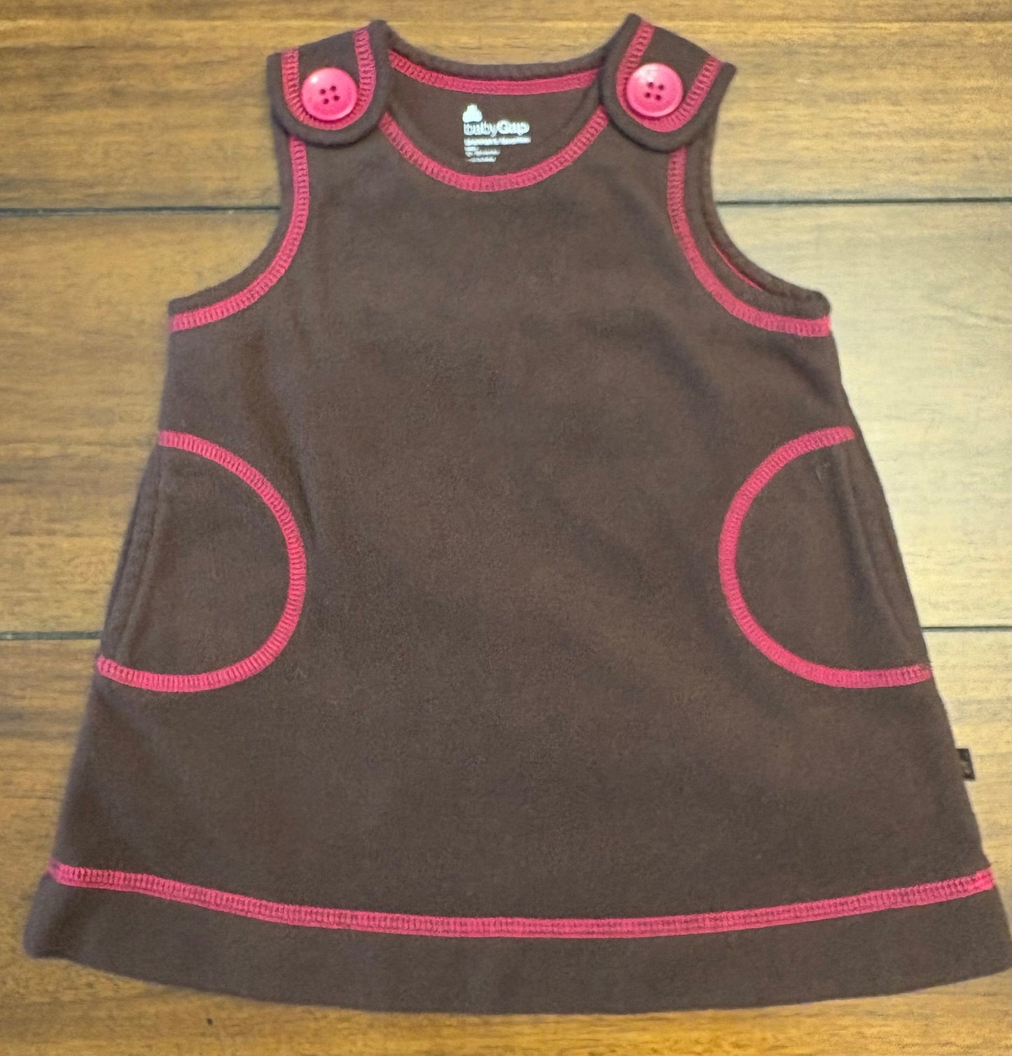 Seller #210 Baby Gap Girls Size 12-18M Brown Fleece Jumper with Fuchsia Trim