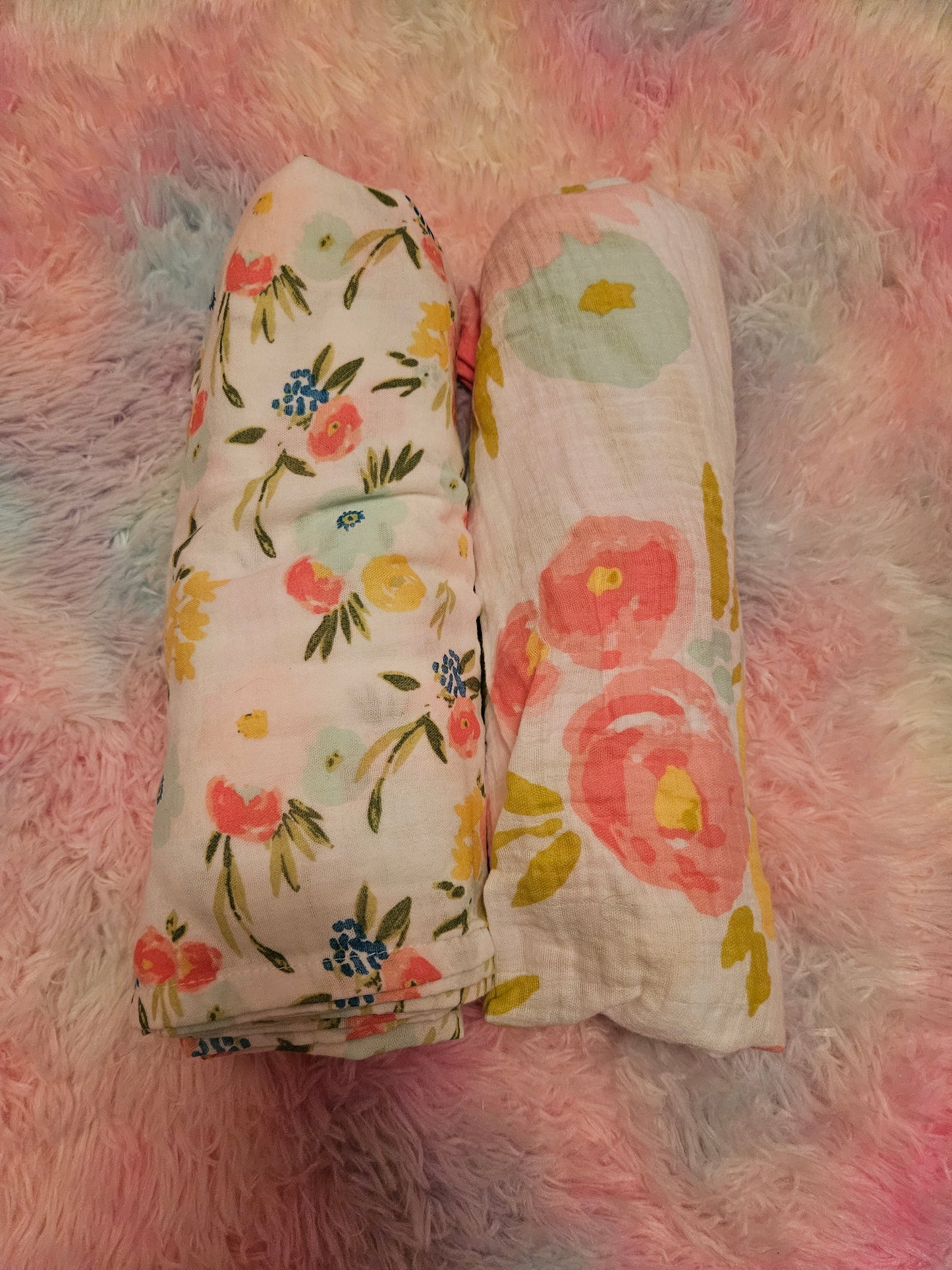 Floral muslin swaddle blankets x2