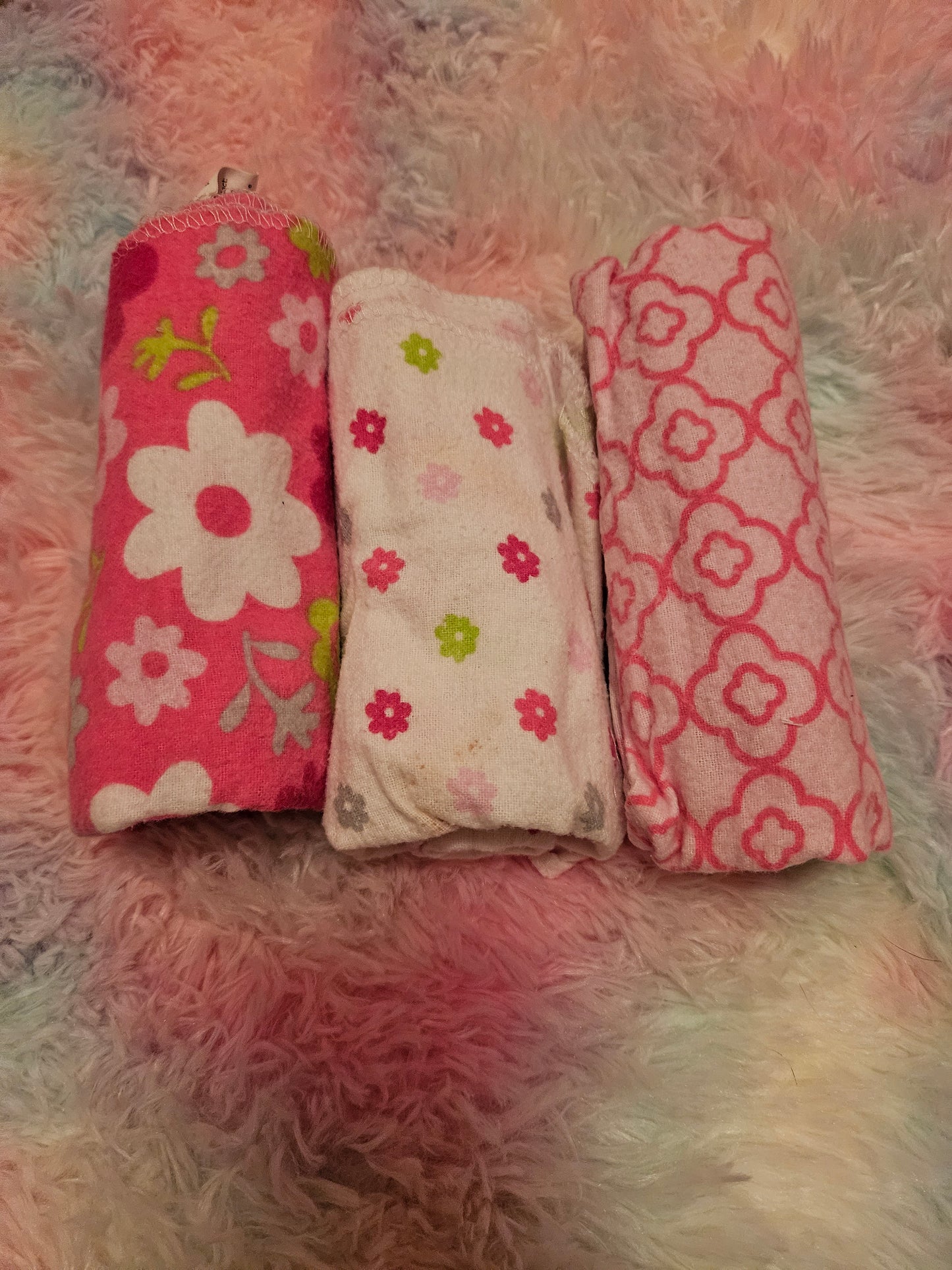 Baby cotton flannel receiving blankets bundle x3 pink floral