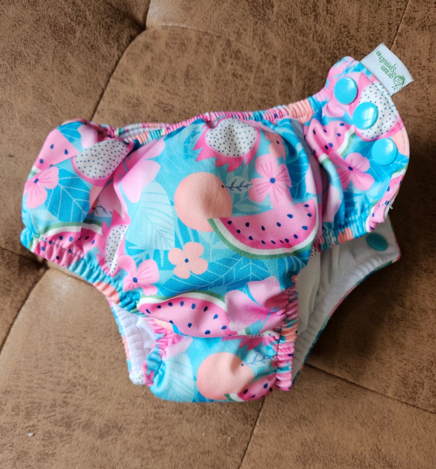 12 month Green Sprouts pink and blue reusable swim diaper