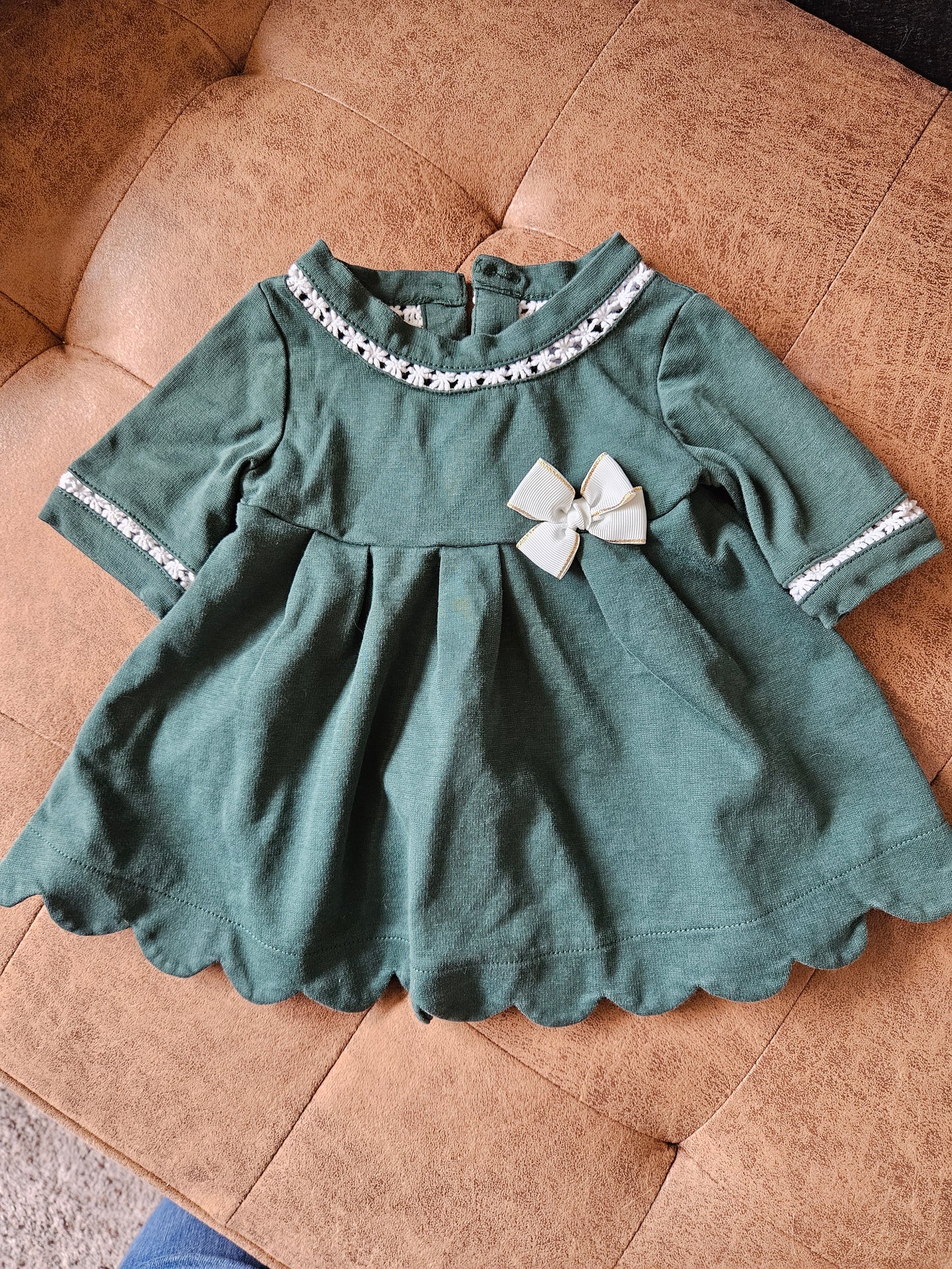 18 month Green tunic with cream bow