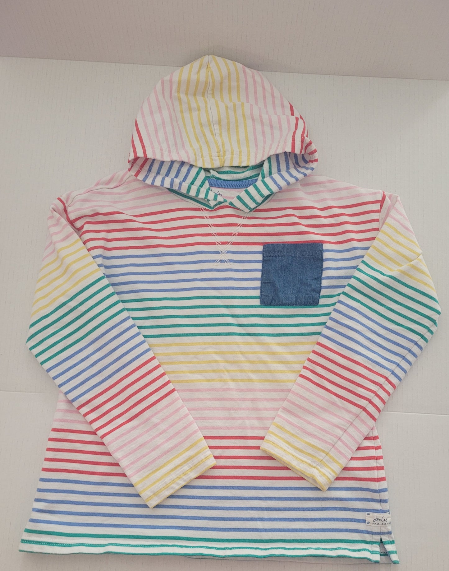 Joules Girls Rainbow Striped Hooded Top Size 12Y