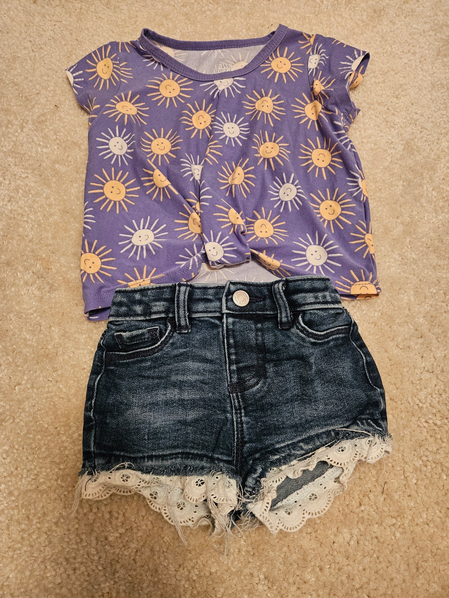*REDUCED: 18 month purple sunshine shirt with jean shorts