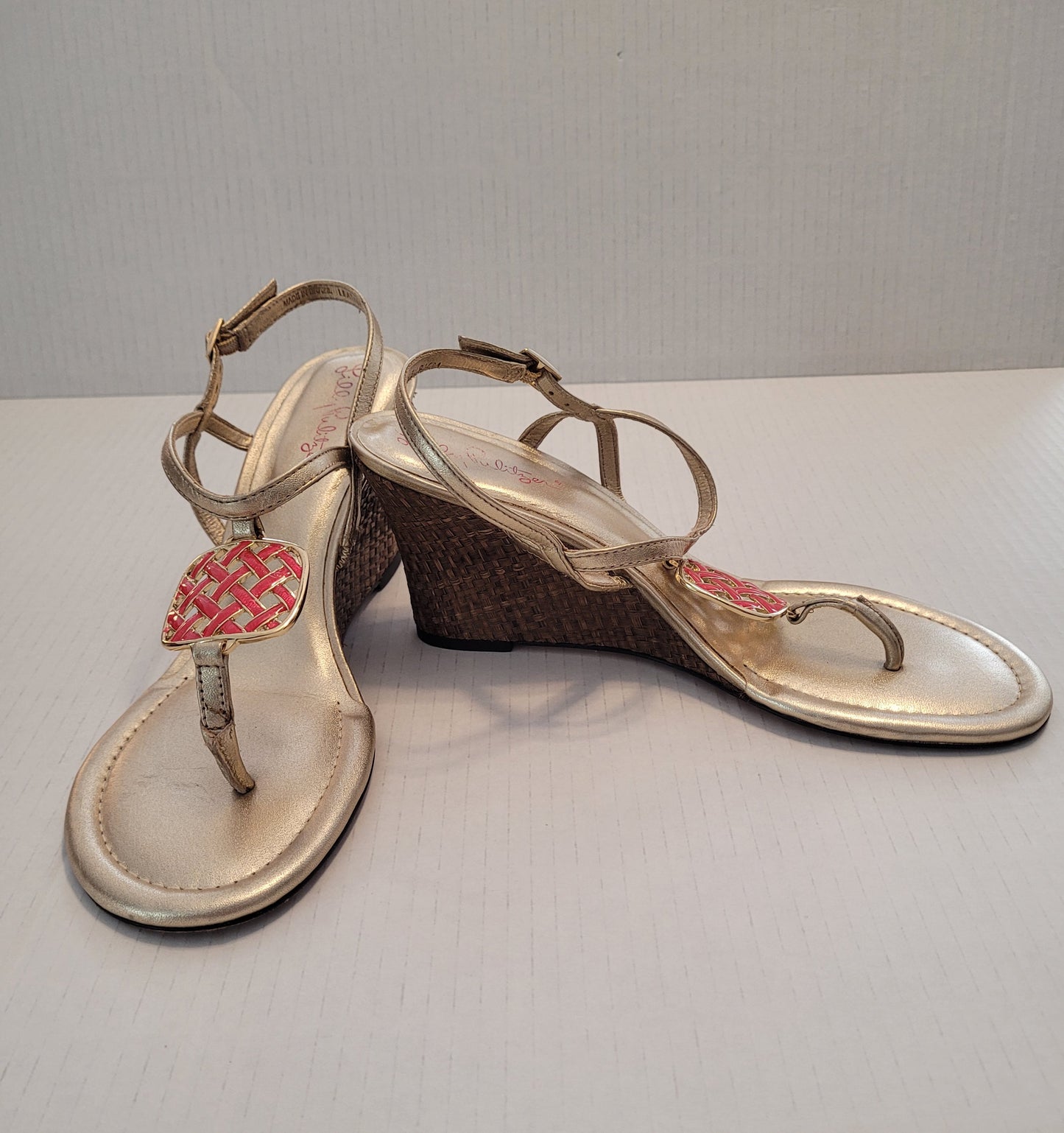 Lilly Pulitzer Women's Gold Jewel Wedge Sandals Size 8.5
