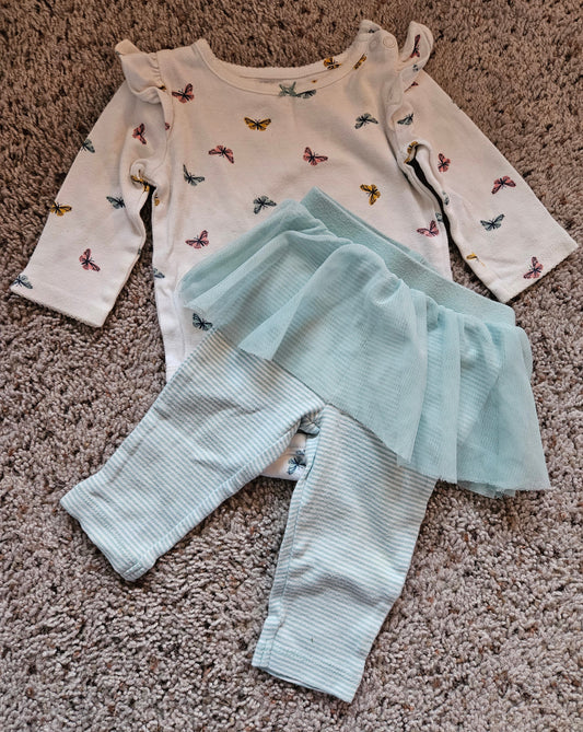 6 month long-sleeve butterfly onesie with tutu leggings