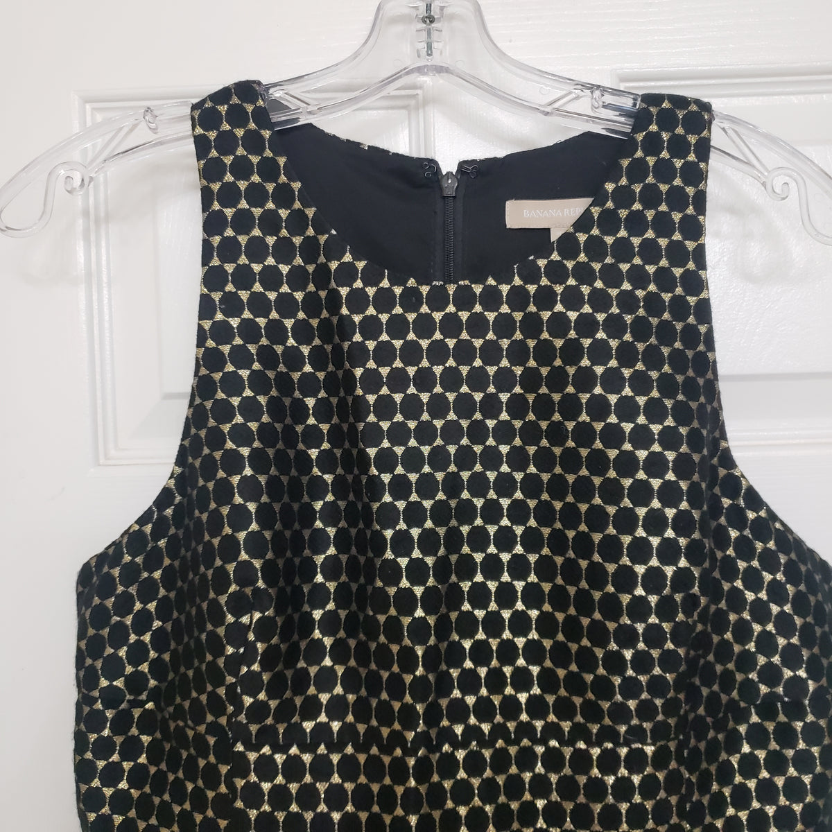 #167 Banana Republic 12P Metallic Jacquard Fit & Flare Dress