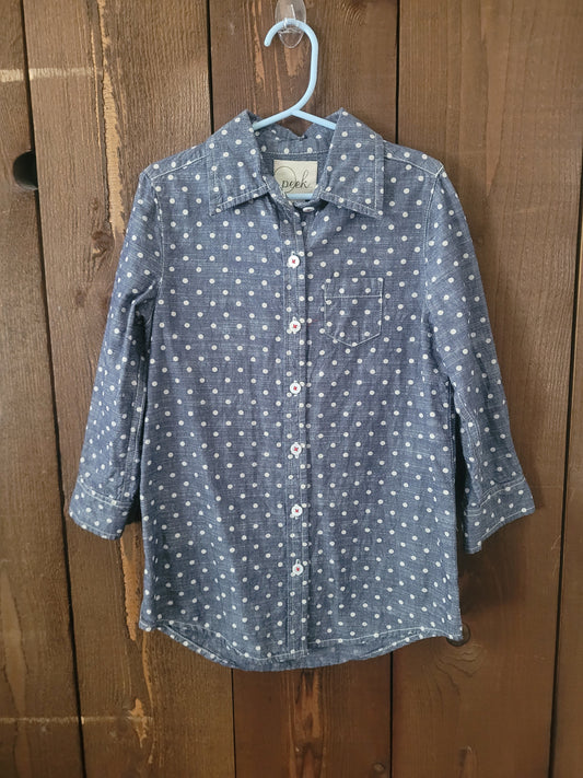 #109 *REDUCED* Peek... Girl's Polka Dot Chambray Button-Up Size S (4-5)