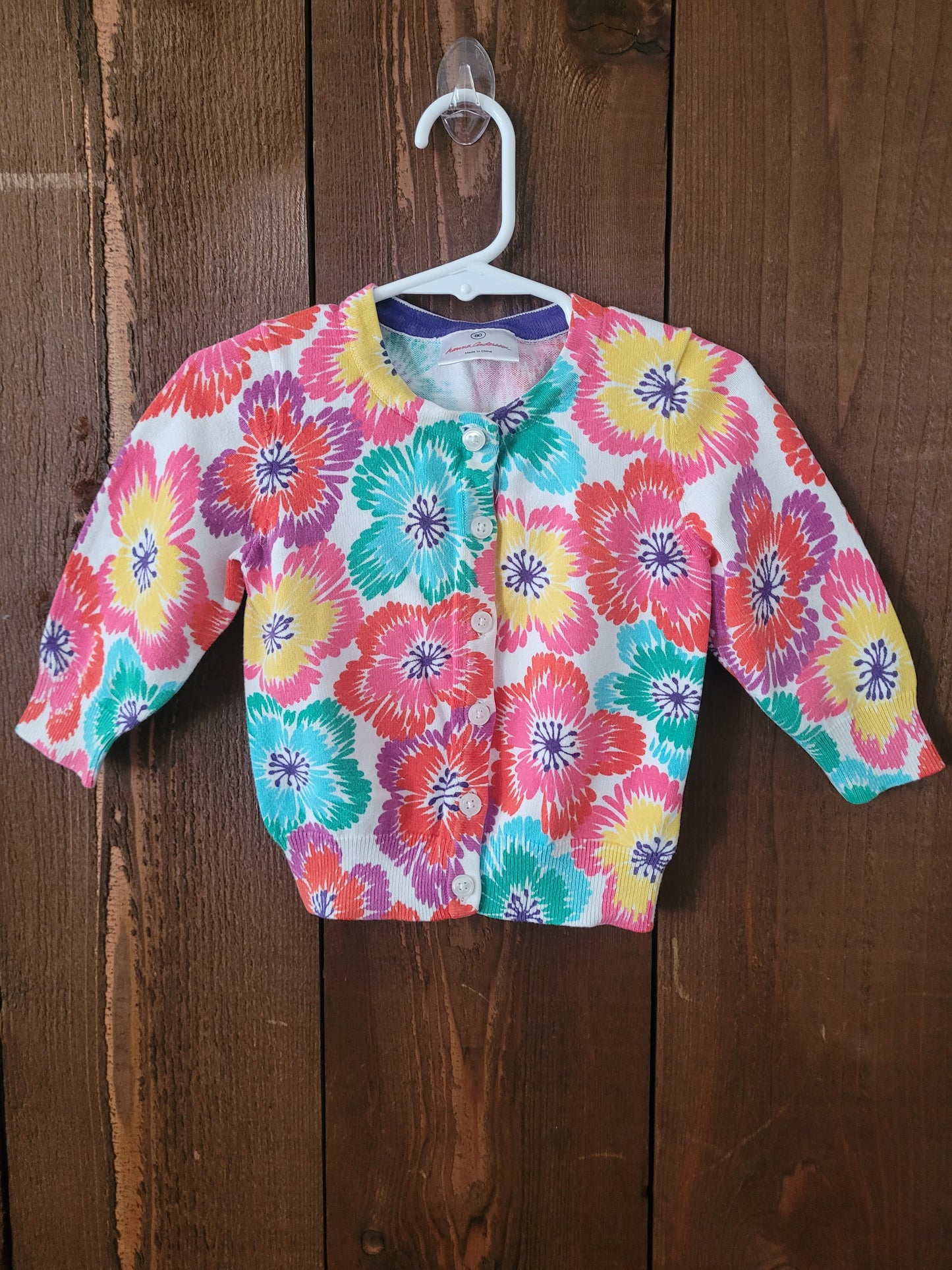 #96B Hanna Andersson Girl's Floral Cardigan Size 80/12M