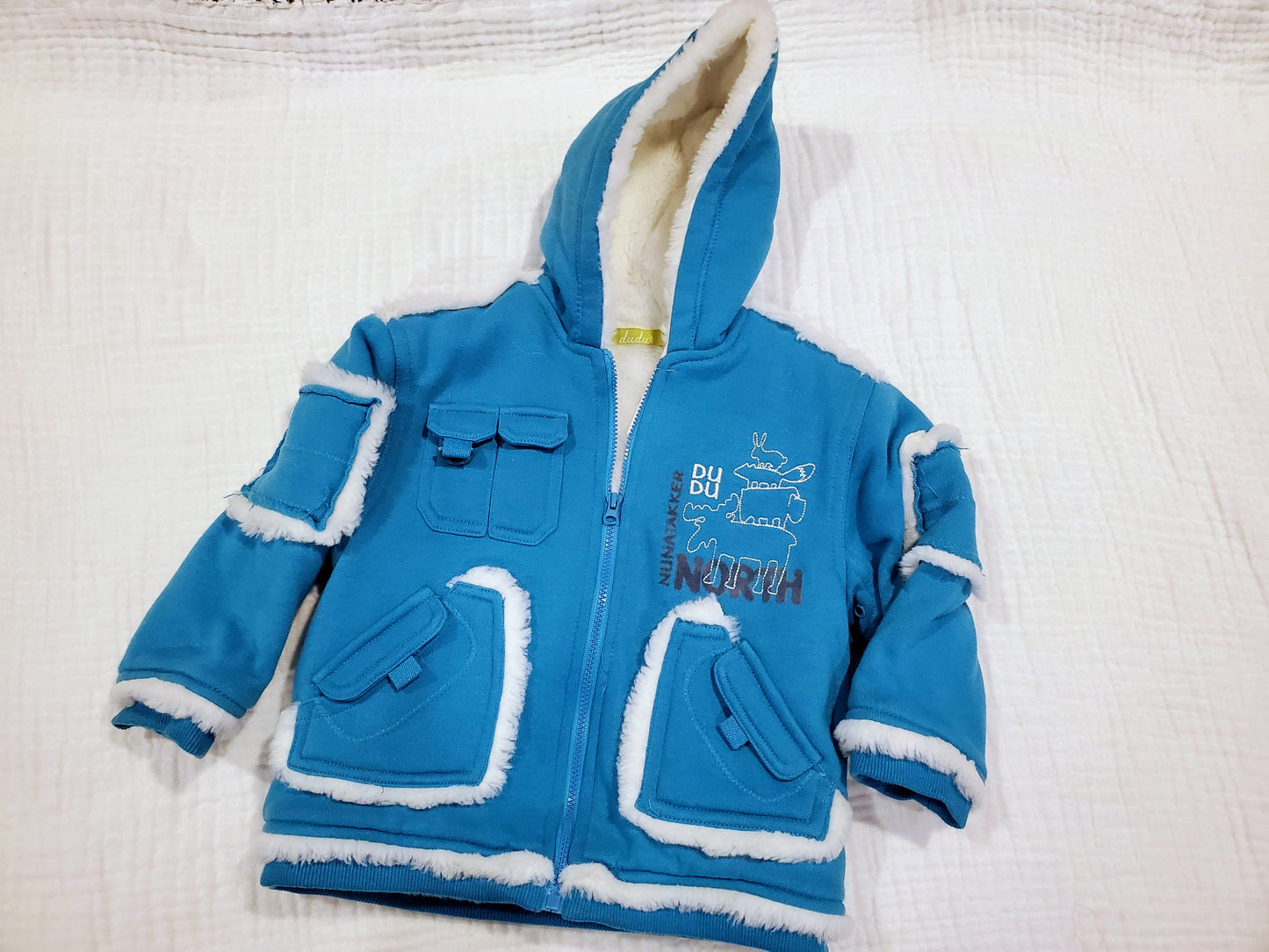 #58 dudu fall jacket with soft fur/fleece lining and hood boys size 3T