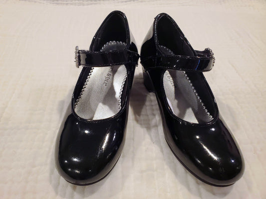 #58 Christie & Jill black patent leather wedge dress shoes girls size 12