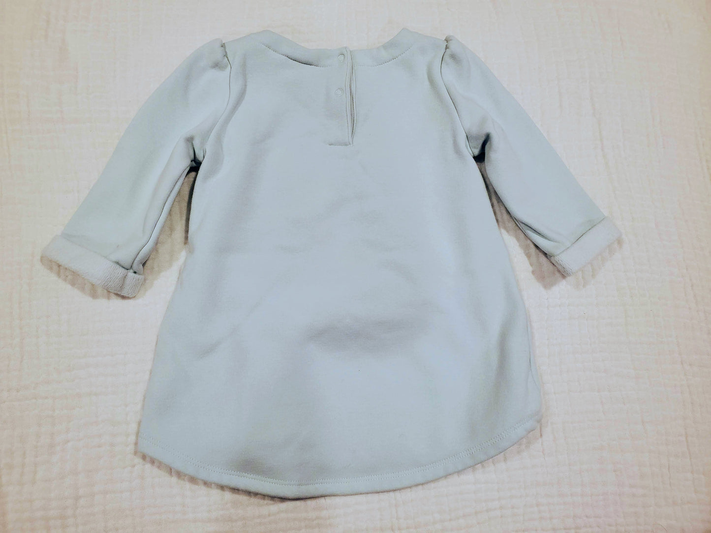 #58 Baby Gap light blue sweatshirt dress with fuzzy bunny pocket girls 12-18M