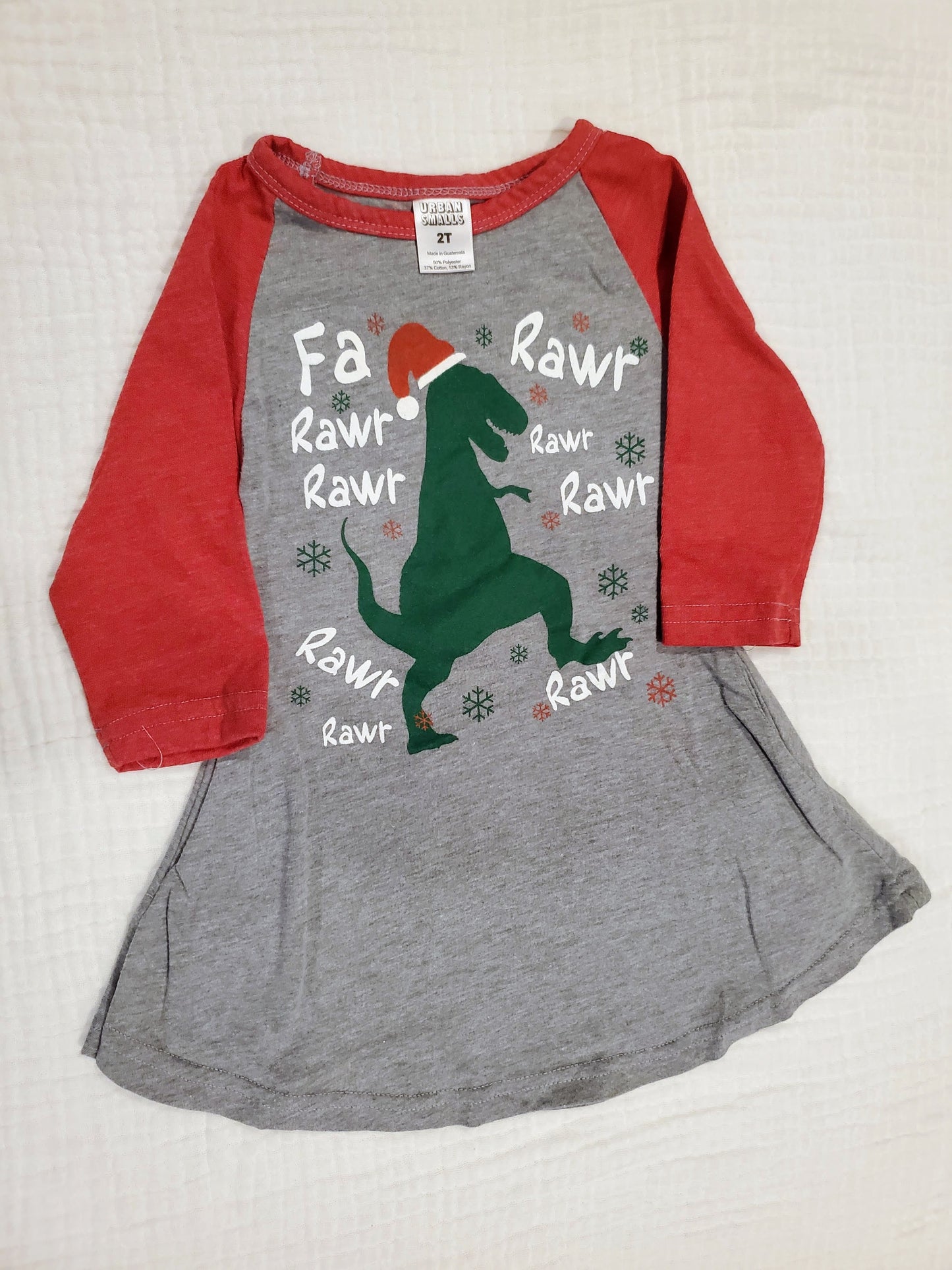 #58 Holiday Christmas swing dress with Dinosaur girls size 2T