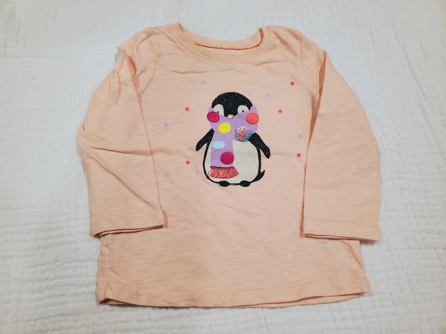 #58 Jumping Beans peach long sleeve shirt with Penguin girls size 18M