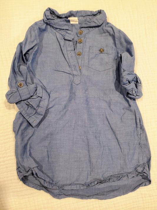 #58 H&M denim chambray dress with cuffed sleeves girls 12-18M