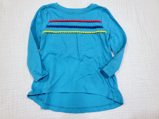 #131 Kids Korner blue long sleeve shirt with pom stripe detail girls size 24M