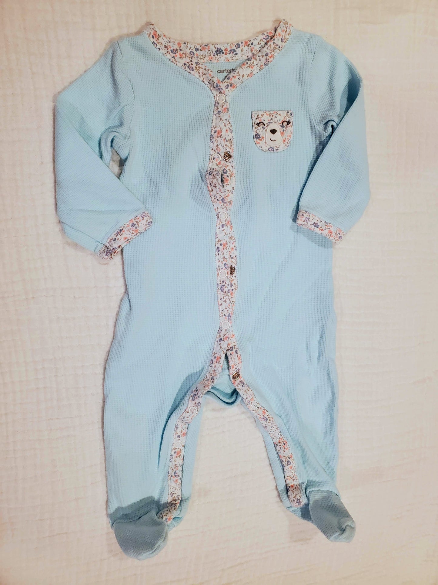 #58 Carters light blue bear pocket snap down pajamas girls size 9M