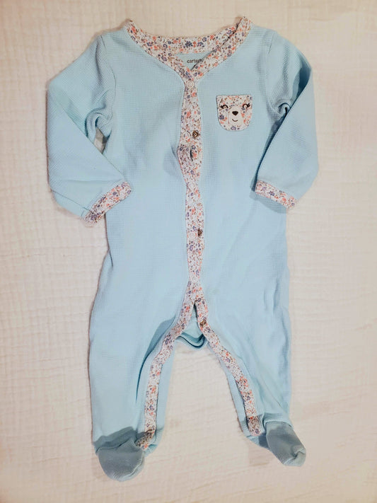 #58 Carters light blue bear pocket snap down pajamas girls size 9M