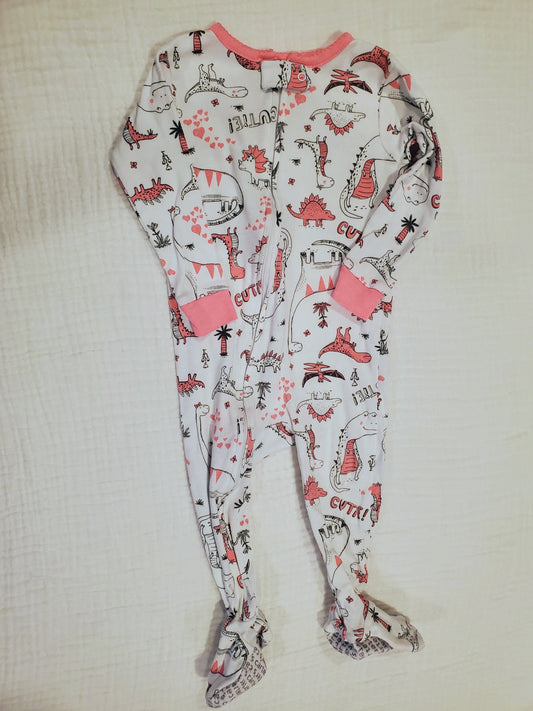 #58 Carters footed zip up pajamas in dino print girls size 18M