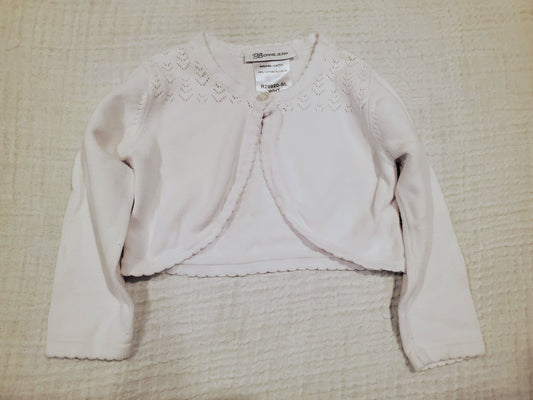 #58 Bonnie Jean white cropped long sleeve cardigan with single button girls size 2T