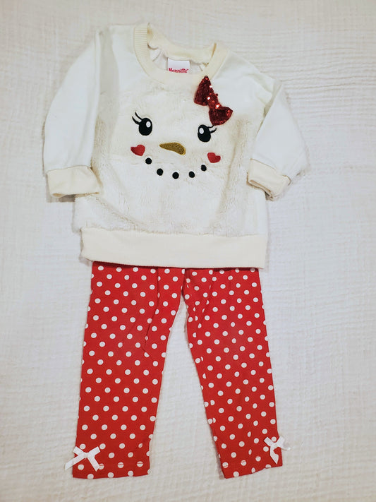 #58 Nannette Snowman Outfit with snowman soft sweatshirt and polka dot pants girls 2T