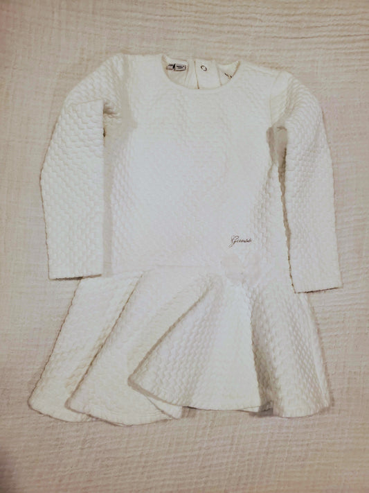 #131 Guess white quilted long sleeve dress with bow detail girls 24M