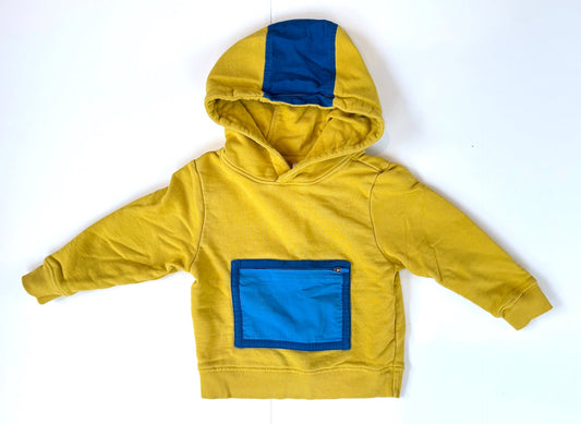 #153 Hanna Andersson Yellow/Blue Hoodie Sweatshirt Toddler Size 2T