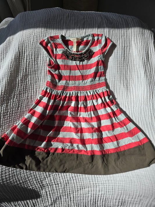 #131 Matilda Jane Red & Gray striped dress girls size 6