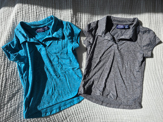 #131 2 IZOD Girls collared athletic t-shirts teal and gray size 4/5