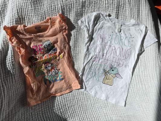 #131 2 Girls T-shirts Star Wars and Paw Patrol size 4