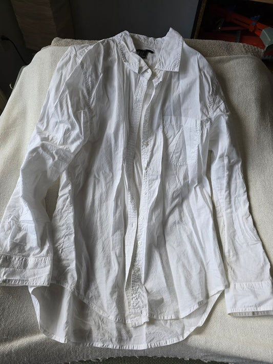 #131 Forever 21 white long blouse womens size L