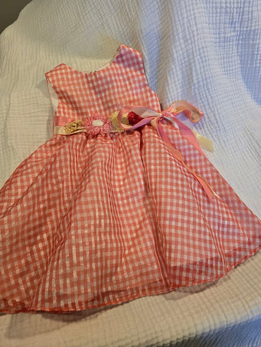 #131 Rare Editions pink and white gingham dress girls size 2T