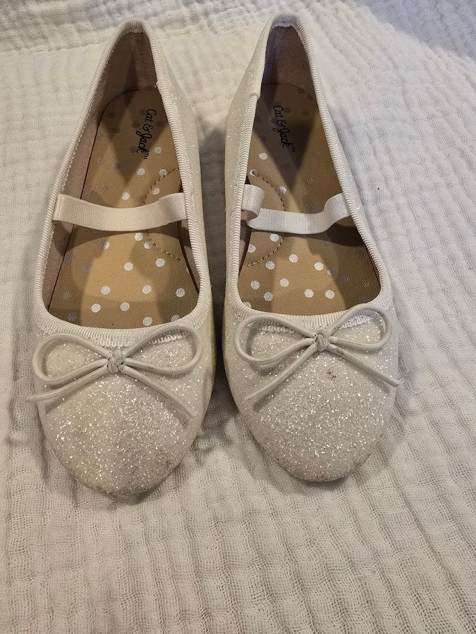 #131 Cat & Jack white glitter flats girls size 10