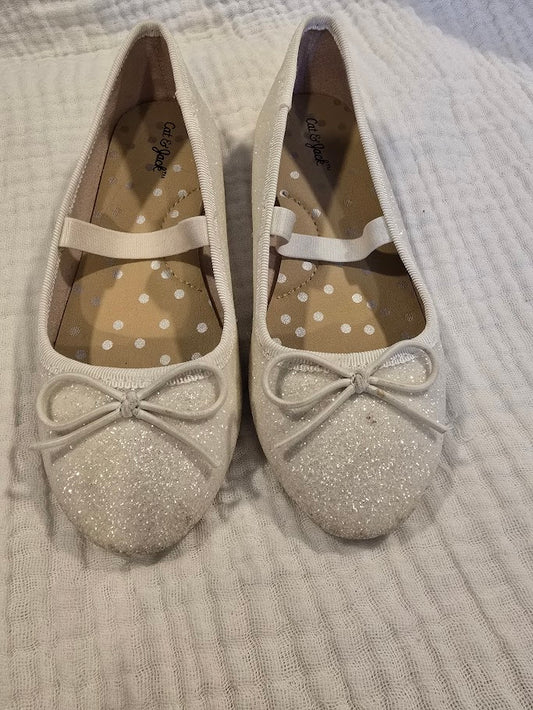 #131 Cat & Jack white glitter flats girls size 10