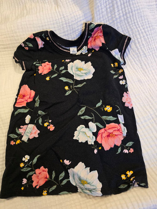 #131 Old Navy black shift dress with flowers girls size 2T