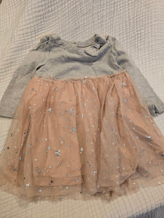 #131 Baby Gap gray & star tulle dress girls size 12-18M