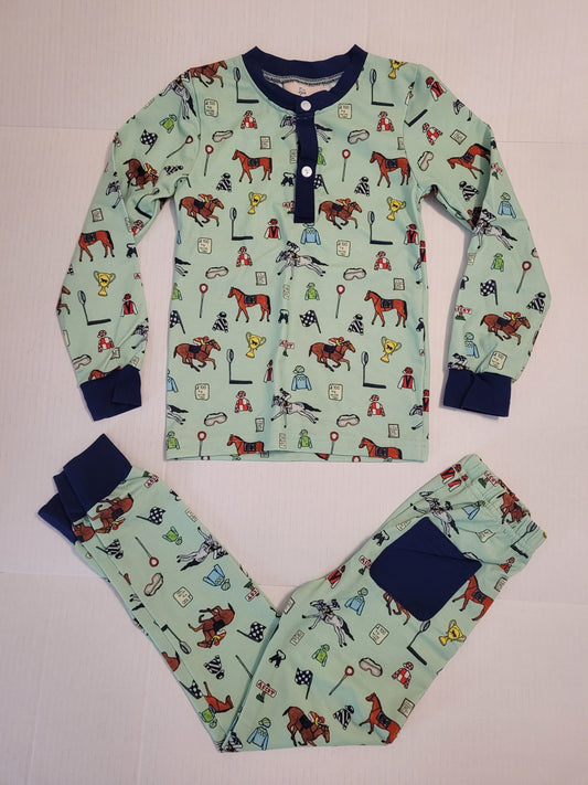 #109 Boys NWOT Smockingbird Horse Race Pajamas Size 5