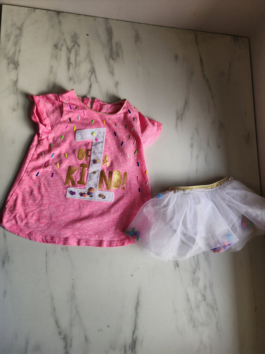 #178 Mudpie pink first birthday outfit baby girl size 12-18 months