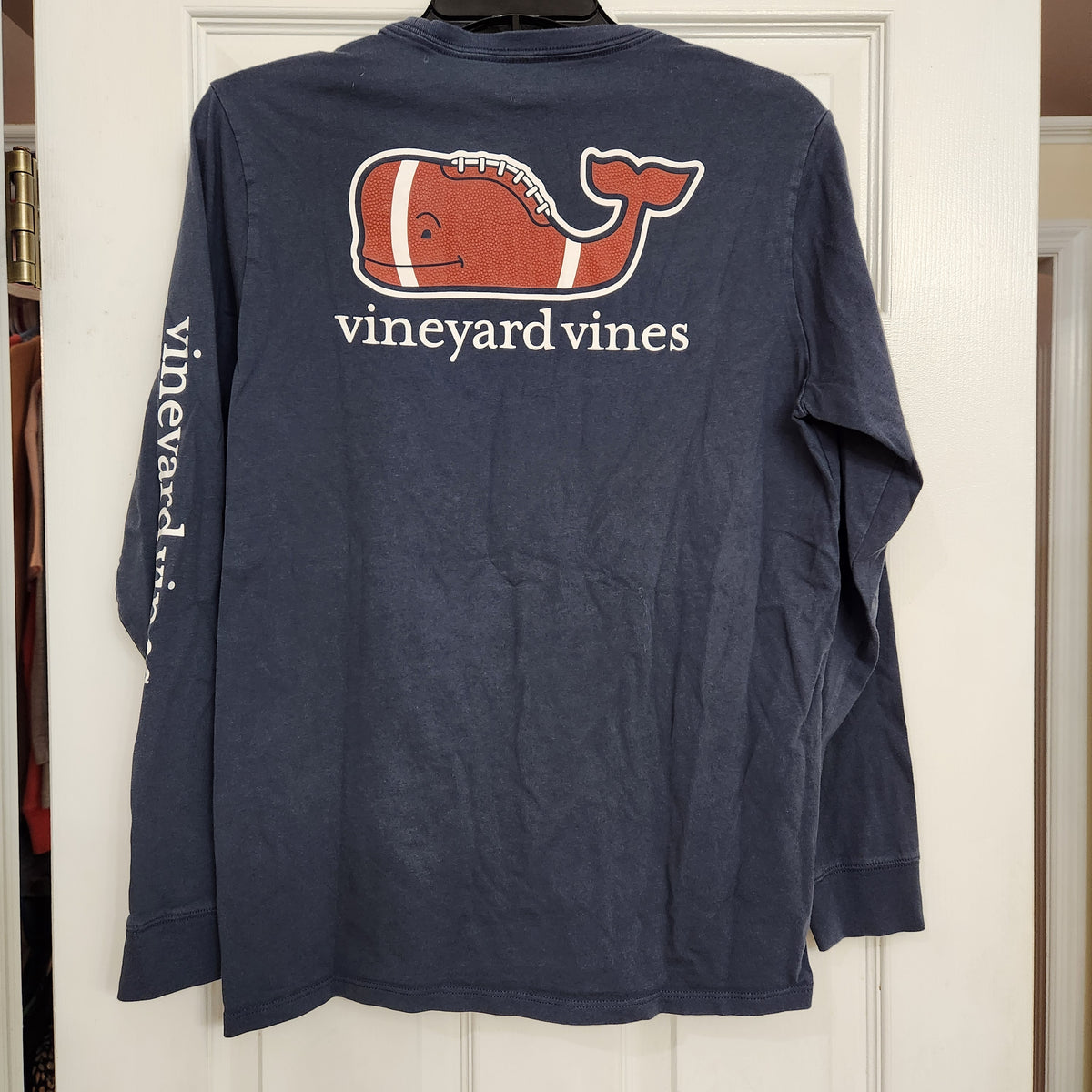 #167 Vineyard Vines Sz 18 XL Long Sleeve Navy Football Logo Tee